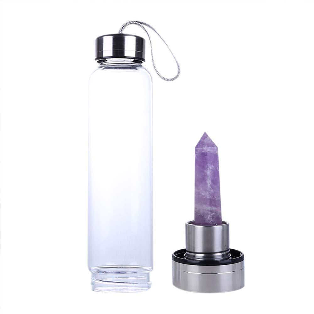 SAOI Crystal Water Bottle - Rose Quartz Gemstone Infused Elixir - Natural Wellness Healing - Glass/Stainless Steel